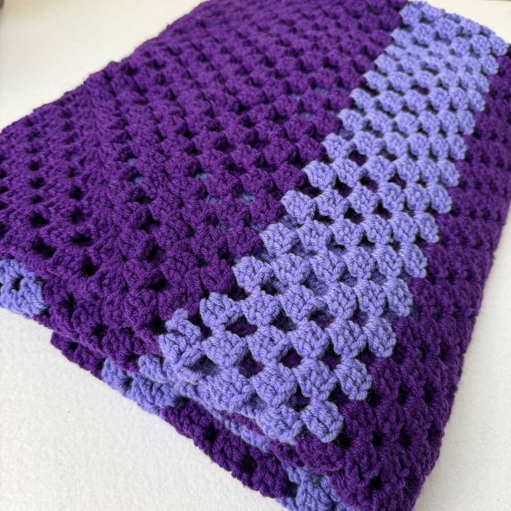 Handmade Crochet Granny Square Blanket Purple Lavender Throw Afghan Retro 51x51
